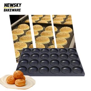 Loyang Roti Hamburger Berlubang 24 Cetakan, Bahan Aluminium Alloy Anti Lengket, untuk Dapur Komersial dan Toko Roti - Product Image 1