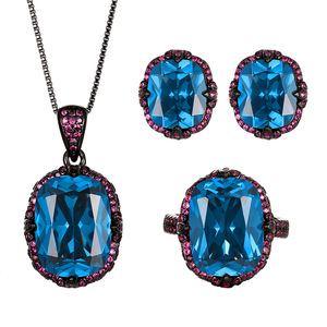 Parure de bijoux vintage écologique en cuivre pour femme, motif nid d'oiseau bleu 12*16mm, plaqué or noir, collier et boucles d'oreilles pour mariage et soirée - Product Image 1
