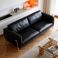Canapé droit vintage Bauhaus, canapé design minimaliste haut de gamme en cuir véritable noir pour petit salon