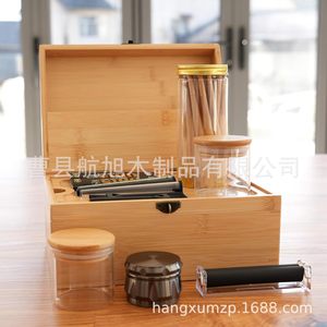 Bamboo Tobacco Storage <b>Box</b> With Glass Jars And <b>Rolling</b> <b>Tools</b> For Home Use And Gifting - Product Image 1