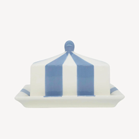 Beurrier en céramique avec couvercle, design rayé, beurrier personnalisé pour comptoir de cuisine, beurrier de ferme, pour table à manger à la maison