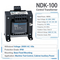 Transformateur d'isolement monophasé CHINT NDK-25 25VA Série AC220V AC380V Entrée 6V/12V/24V/36V/110V 50Hz/60Hz Certifié CE CB