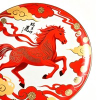 Assiette en porcelaine fine de haute qualité, nouveau style chinois, motif cheval, lavable, durable, élégante, décoration d'intérieur, vaisselle RED LEAF CERAMICS