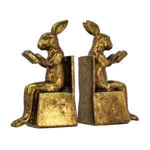 Sujetalibros con forma de conejo sentado, acabado en oro antiguo, 3.9x2.8x6.9 pulgadas, juego de 2 - Product Image 2