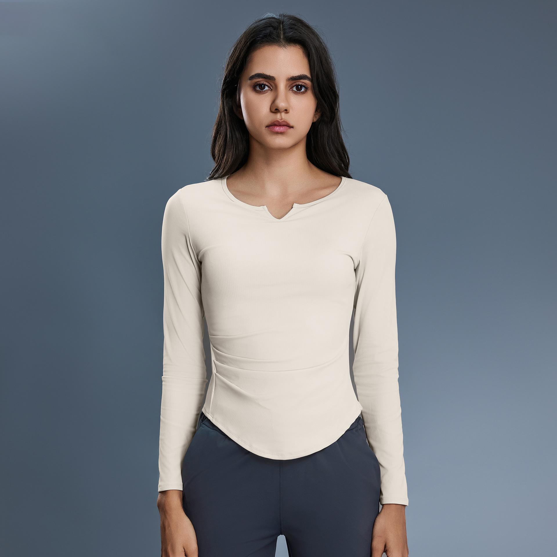 Women's Elastic Tight Fitting Skinny Fit Long Sleeved Yoga Fitness Sports Shirt Quick Drying Breathable Customized Front