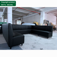 Muebles para Discoteca, Sofá en Forma de U de Cuero PU Negro con Mesa de Centro de Vidrio con LED Dorado para KTV, Bar, Salón, Lugar de Entretenimiento