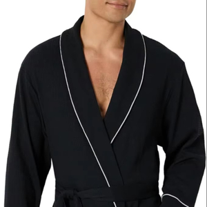 Custom Logo Cotton Soft <strong>Waffle</strong> Bathrobe Sizes Larger And Extra-large Can Be Customized Hommey Mens <strong>Black</strong> <strong>Robe</strong> - Product Image 1