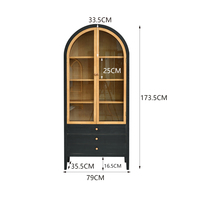 ART NEST Meuble de rangement moderne à 3 tiroirs en bois noir, design arqué, fait main, durable, avec porte en verre pour salon et maison