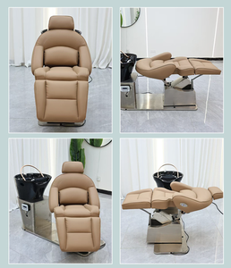 Sillón de Lavado de Cabello Eléctrico Giratorio con Lavabo de Cerámica, Asiento de Cuero, Reposapiés Reclinable, Unidad de Lavado para Salón - Product Image 6