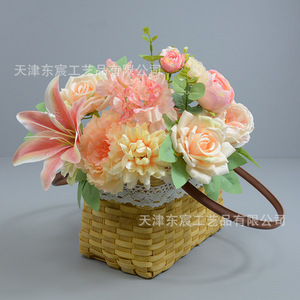 Boîte de fleurs artificielles Dongchen Crafts, bouquet de fleurs en soie 30x21.5x5cm, rouge champagne, décoration de mariage et de maison - Product Image 4