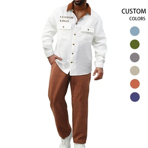 Nuevo Conjunto de Camiseta y Pantalón de 2 Piezas para Hombre, Estilo Clásico, Transpirable, Color Sólido, Manga Larga, Casual, Primavera, 100% Poliéster, Estilo Étnico Festivo - Product Image 1