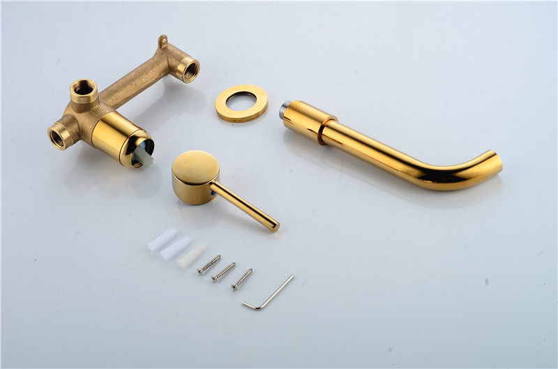 Luxury wall mounted brass double handle black Concealed  basin mixer faucet