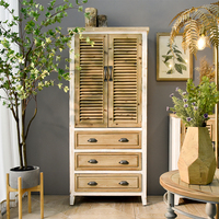 Armoire de rangement rustique en bois massif avec 3 tiroirs, style campagnard, design porte à battants, pour salon