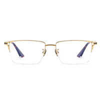 81003 Lunettes carrées unisexes légères et tendance en titane pur IP sculpté style rétro japonais, monture dorée, verres solides pour adultes