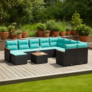 11-Piece Black Poly <b>Rattan</b> Patio <b>Sofa</b> Set With Cushions For Garden Sets - Product Image 2