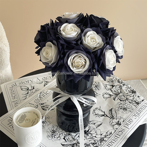 Gran oferta, cabeza de rosa, toque Real, color blanco y negro, simulación de flor rosa, ramo de rosas de caballero negro para decoración de interiores - Product Image 6