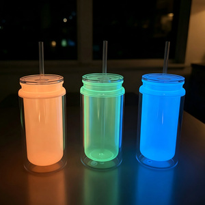 Vaso con globo de nieve de 16 oz, vaso que brilla en la oscuridad para uso nocturno, vaso con globo de nieve transparente preperforado, cantidad de pedido: 40 piezas - Product Image 1