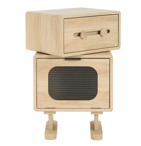 Creative Rotatable Robot Storage Side <b>Table</b> with Solid Wood Top Modern Design Natural Color - Product Image 4