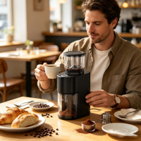 Molinillo de Café Eléctrico Anbolife con 38 Ajustes de Molienda, Acero Inoxidable, Filtro de 150g para Verter, Prensa Francesa, Fabricación OEM