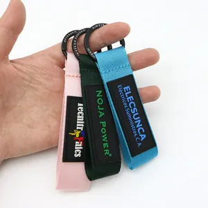 Wholesale New Nylon Polyester Wrist Strap Jet Tag 2D PVC Rubber Patch Short Lanyard Keychain With Keyring