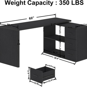 Home corner office <b>computer</b> <b>desk</b>, student study <b>desk</b>, black rectangular table with storage drawers - Product Image 5