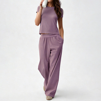 Ensemble de vêtements de sport pour femmes, t-shirt à manches courtes et pantalon large, logo personnalisé OEM d'usine, vente en gros, marque privée