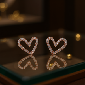 E3193 Pendientes de corazón con diamantes en oro rosa para mujer, románticos para uso diario, diamantes naturales de color G, chapados en oro rosa de 14 quilates - Product Image 2