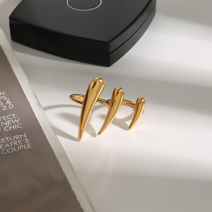 Yueli Spike <b>Open</b> <b>Ring</b> 18k Gold Plated Stainless Steel Adjustable Geometric Unisex Party Jewelry - Product Image 2