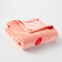 Bulk Supply Home Textile Cartoon Strawberry 100% Polyester Flannel Baby Blanket Soft Breathable Swaddle Blanket for Sofa Bedroom