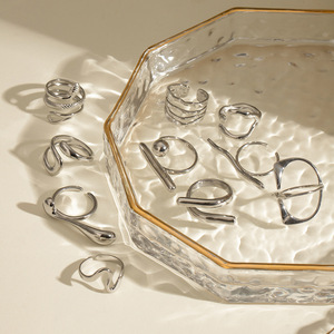 Geometric Stainless Steel Accent <b>Ring</b> Set Unisex Fashion Jewelry Gift <b>Open</b> Design Titanium Steel <b>Rings</b> - Product Image 3