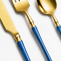 Ensemble de couverts modernes 24 pièces en acier inoxydable poli miroir avec manche bleu, compatible lave-vaisselle, pour hôtels, restaurants, traiteurs, vente en gros