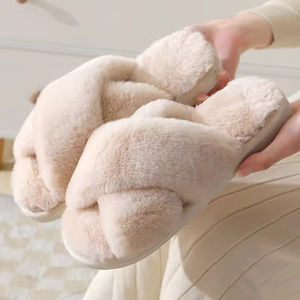 Da <span class=keywords><strong>donna</strong></span> a punta aperta moda interna soffice Fuzzy per pantofole per la primavera inverno Cross Strap Design con funzione di massaggio per uso domestico - Product Image 3