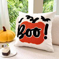 Serviette d'Halloween brodée avec des motifs mignons de citrouille, de fantôme et de chauve-souris, coussin décoratif 100% polyester, écologique, pour canapé, chambre, ambiance festive