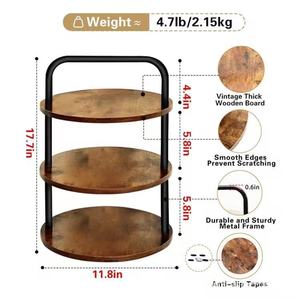 Wooden Three Tier <b>Shelf</b> Iron And Wood Combination Standing <b>Rack</b> For Food Storage Holders 3 Floors Rectangle Durable - Product Image 2