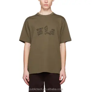 Camiseta masculina com gola de algodão pesada personalizada OEM estampada marrom de alta qualidade