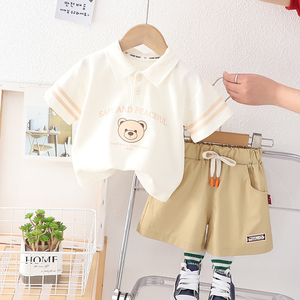 Hàng Mới Về Mùa Hè Bộ Quần Áo Thời Trang Trẻ Em Áo Polo Tay Ngắn In Chữ Gấu Quần Short 2 Món Quần Áo Bé Trai - Product Image 3
