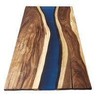 Mobilier de maison table à manger en résine bleu clair art bois véritable bord vivant rivière table en résine époxy avec comptoir de bar à bas prix
