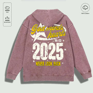 Sweat à capuche 100% coton lavé avec inscription graphique « Dieu répare les cœurs 2025 Ne regardez jamais en arrière », plusieurs couleurs - Product Image 3