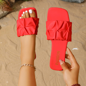 Zapatillas de mujer con diseño plisado, zapatos de verano informales con punta cuadrada y suela plana, versión coreana, cómodos y adelgazantes - Product Image 5