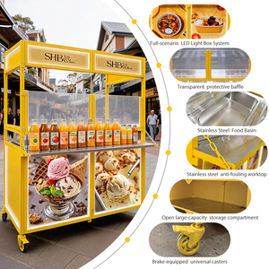 Chariot mobile pliable en acier inoxydable de couleur personnalisée |   Chariot d'exposition pliable pour la restauration rapide, le café et les en-cas de rue - Product Image 2
