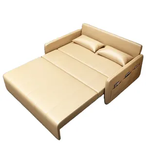 奢华拉出式折叠沙发卡玛带侧袋客厅沙发多用途真皮沙发床兼床敞篷沙发床