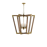 Lampe suspendue en bois et laiton américaine pour îlot de cuisine, lustre moderne en cage LED, entrée