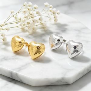 Regalo de San Valentín de moda, pendientes retro elegantes con forma de corazón de melocotón en 3D, hipoalergénicos, de acero inoxidable, con textura martillada - Product Image 3