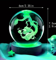 Lampe boule de cristal gravée au laser Dragon 3D Veilleuse boule de verre multicolore