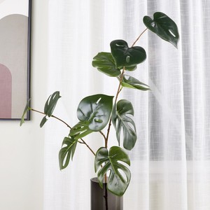 Qihao <b>Artificial</b> Monstera Leaf PVC Plastic High Simulation Indoor Decorative Plant Green White Color Single <b>Stem</b> 3 Forked Mini - Product Image 3
