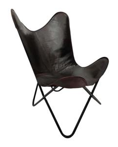 Fauteuil papillon en cuir véritable avec structure métallique robuste et confort ergonomique pour salon, salle de séjour et décoration intérieure moderne - Product Image 5