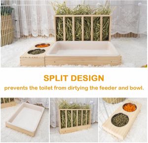 Râtelier à foin pour petits animaux Mangeoire à foin en bois pour lapin avec bac à litière Mangeoire pour cochon d'inde écologique Bols arrondis pour toilettes - Product Image 4