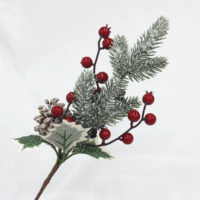 Rama de Pino Artificial Nevada con Bayas Rojas Mixtas, Hojas de Acebo y Piñas Escarchadas para Decoración Navideña DIY, Coronas y Jarrones