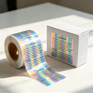 Etiquetas de Advertencia <span class=keywords><strong>Holográficas</strong></span> de PET en Rollo - <span class=keywords><strong>Pegatinas</strong></span> <span class=keywords><strong>Personalizadas</strong></span> de Seguridad para Cera Derretida con Texto de Advertencia Impreso - Product Image 1