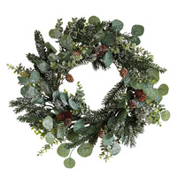 Couronnes de Noël pour porte d'entrée, guirlandes de Noël avec feuilles d'eucalyptus et cônes de pin pour décoration murale, fenêtre, hiver